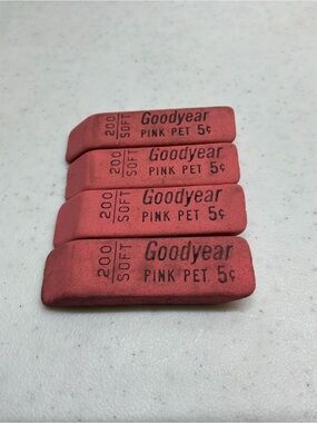 Vintage Goodyear Pink Pet Erasers - Set of 4